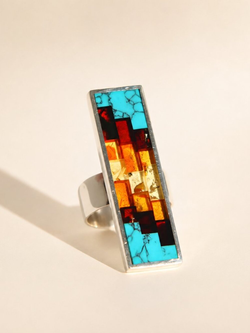 Baltic Amber And Turquoise Ring In Sterling Silver